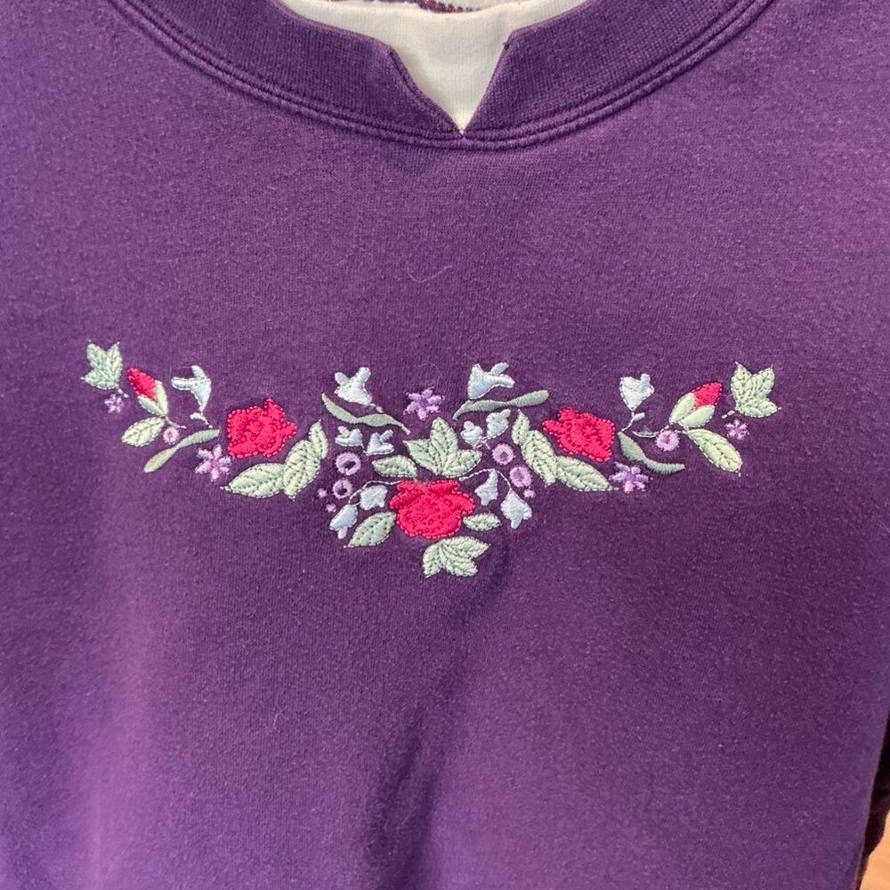 Vintage Cottagecore Purple Floral Crewneck Sweatshirt Grandma Large‎ - Picture 2 of 3